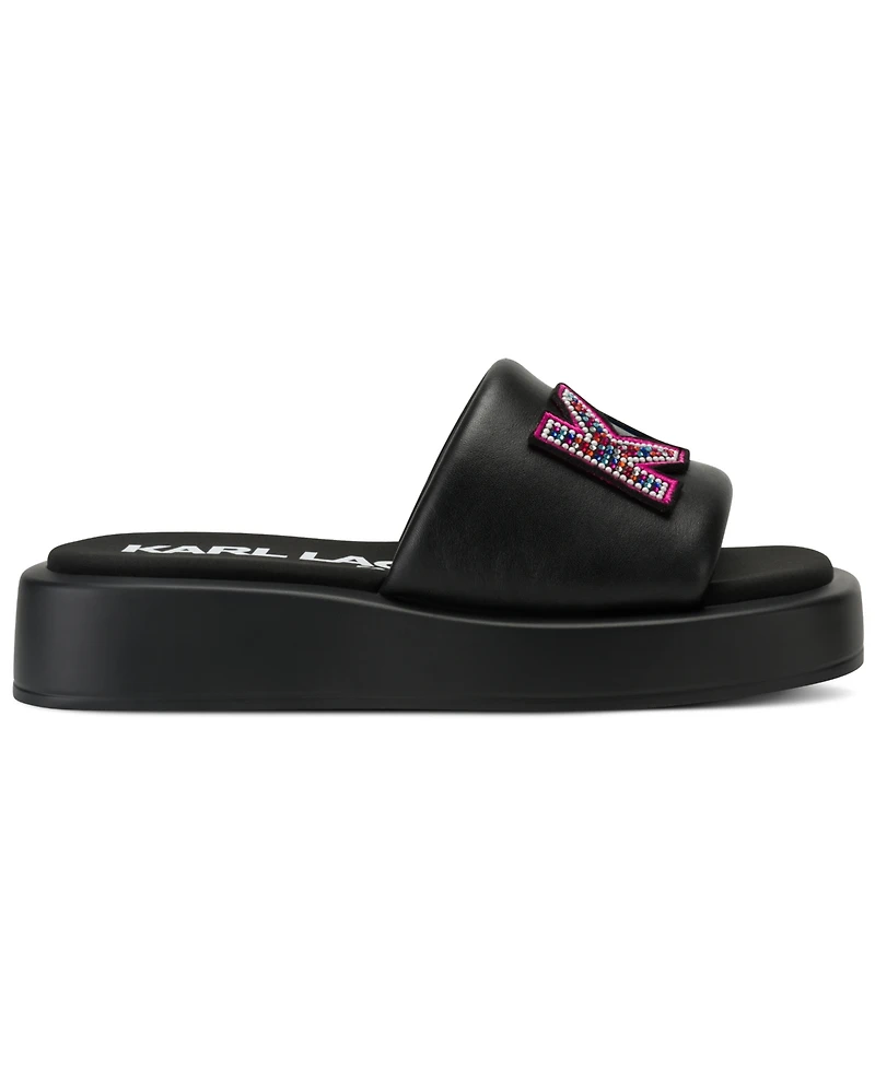 Karl Lagerfeld Paris Women's Opal Stone Platform Slide Flat Sandals