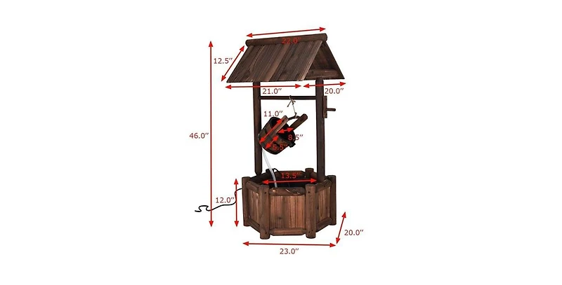Outdoor Patio Garden Solid Wood Wishing Well Water Fountain with Pump
