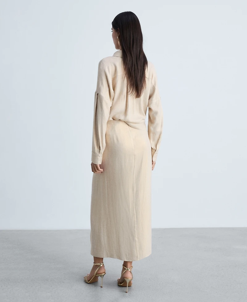 Mango Women's Linen-Blend Draped Midi Skirt