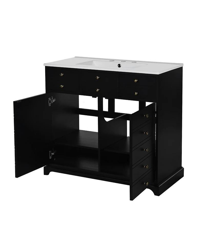Streamdale Freestanding Bathroom Vanity Set 36" Vanity with Ceramic Sink, Soft-Close Doors and Drawers, Black