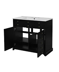 Streamdale Freestanding Bathroom Vanity Set 36" Vanity with Ceramic Sink, Soft-Close Doors and Drawers, Black