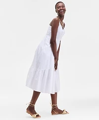 On 34th Women's Cotton Poplin Shirred Midi Dress, Exclusively at Macy's