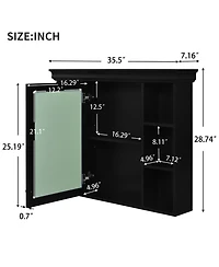 Streamdale Black Wall-Mounted Bathroom Cabinet with Mirror and Shelves