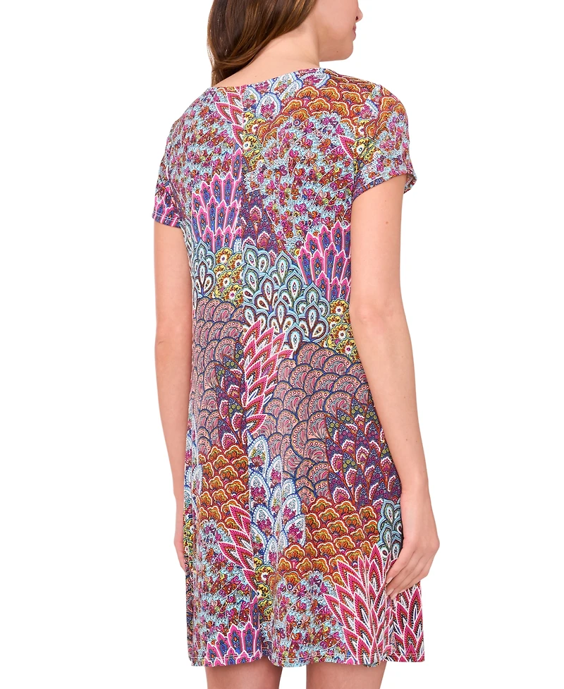 Msk Women's Three-Ring Keyhole-Neck Printed Jersey Dress