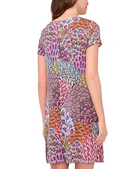 Msk Women's Three-Ring Keyhole-Neck Printed Jersey Dress