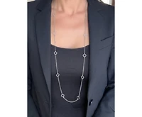 White Rhodium Open Cz Clover Station Long Necklace
