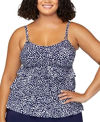 Island Escape Plus Size Dot-Print Tiered Tankini Top, Exclusively at Macy's