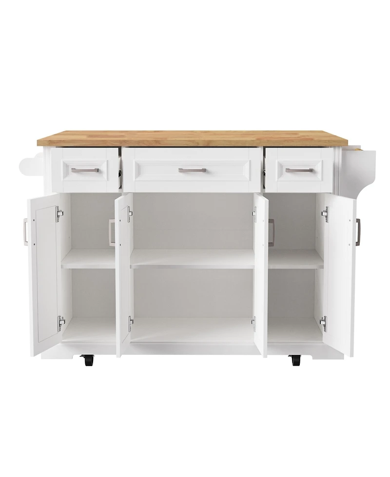Streamdale Large Kitchen Island with Drop Leaf, Embossed Rolling Cart with Storage