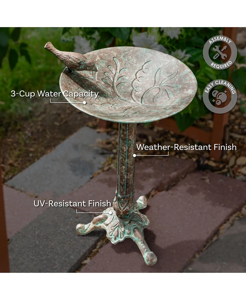Ivy and Sage Cast Aluminum Metal Bird Bath - Rustic Patina - 12.25"