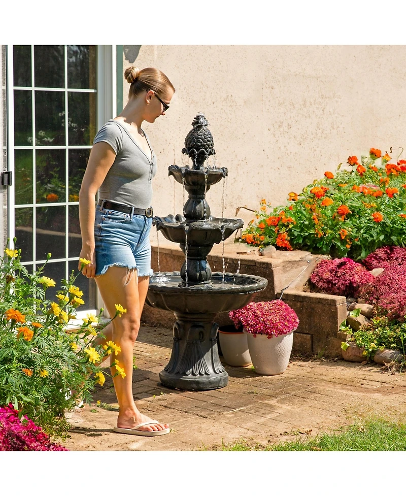 Electric Fiberglass 3-Tier Welcome Pineapple Top Outdoor Water Fountain - 57"