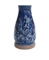 LuxenHome Blue Petals and Vines 22-Inch Tall Ceramic Birdbath