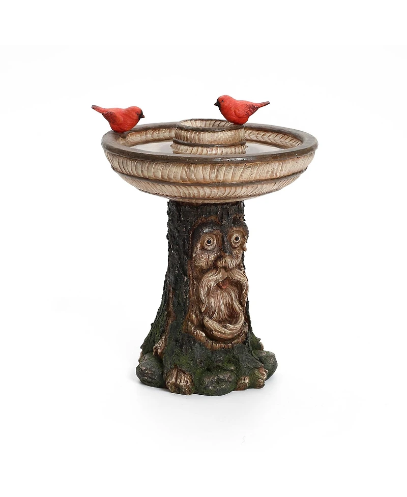 LuxenHome Brown Old Man in Tree 23.4-Inch Tall Resin Birdbath