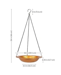 Outdoor Hanging Bird Bath or Bird Feeder with Copper Finish and Hanging Chain - 12"