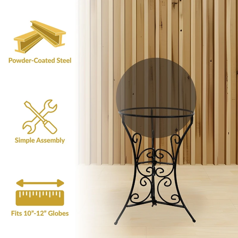 Indoor/Outdoor Decorative Steel Scroll Gazing Ball Stand for 10" or 12" Outdoor Garden Globes - 11" H
