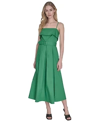 Vince Camuto Women's Cotton Belted Foldover-Neck Midi Dress