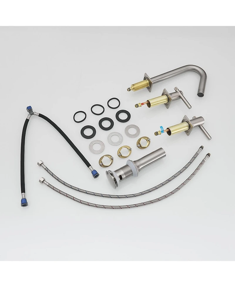 8 in. Widespread Double Handle High-Arc Bathroom Faucet Water-Saving With Drain Kit Brushed Nickel