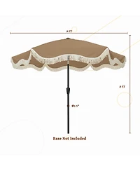 Mondawe 9 Ft Fashionable Boho Vintage Tassels Print Patio Umbrella with Push Button Tilt Pole