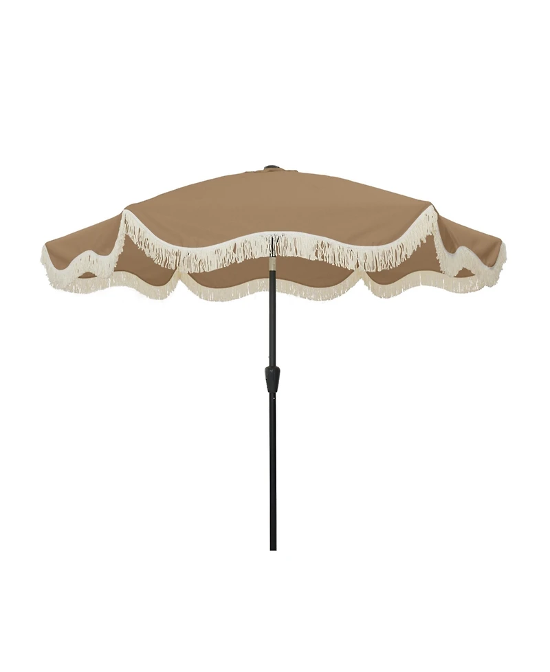 Mondawe 9 Ft Fashionable Boho Vintage Tassels Print Patio Umbrella with Push Button Tilt Pole