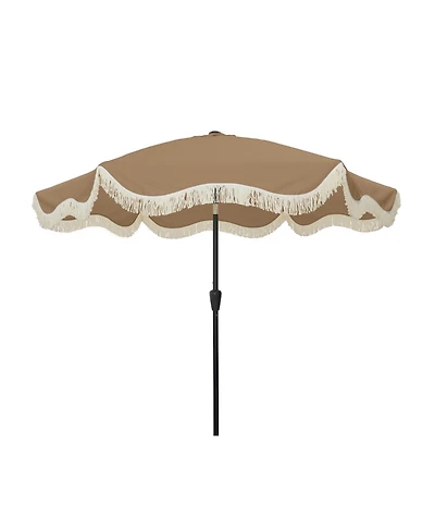 Mondawe 9 Ft Fashionable Boho Vintage Tassels Print Patio Umbrella with Push Button Tilt Pole