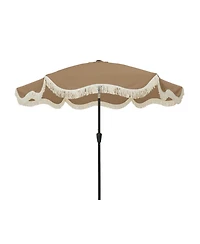Mondawe 9 Ft Fashionable Boho Vintage Tassels Print Patio Umbrella with Push Button Tilt Pole