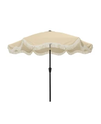 Mondawe 9 Ft Fashionable Boho Vintage Tassels Print Patio Umbrella with Push Button Tilt Pole