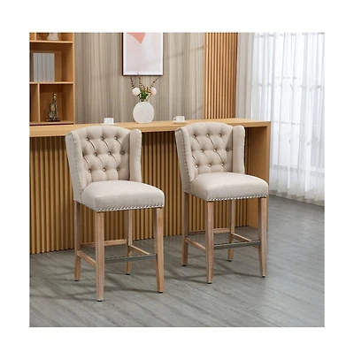 Set of 2 Counter Height Bar Stools with Solid Wood Legs and Upholstered Cushioned Seat-The Pop Home