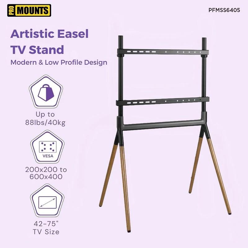 ProMounts Premium Easel Tv Stand Mount for 42"-84" TVs and Holds Up to 99 Lbs
