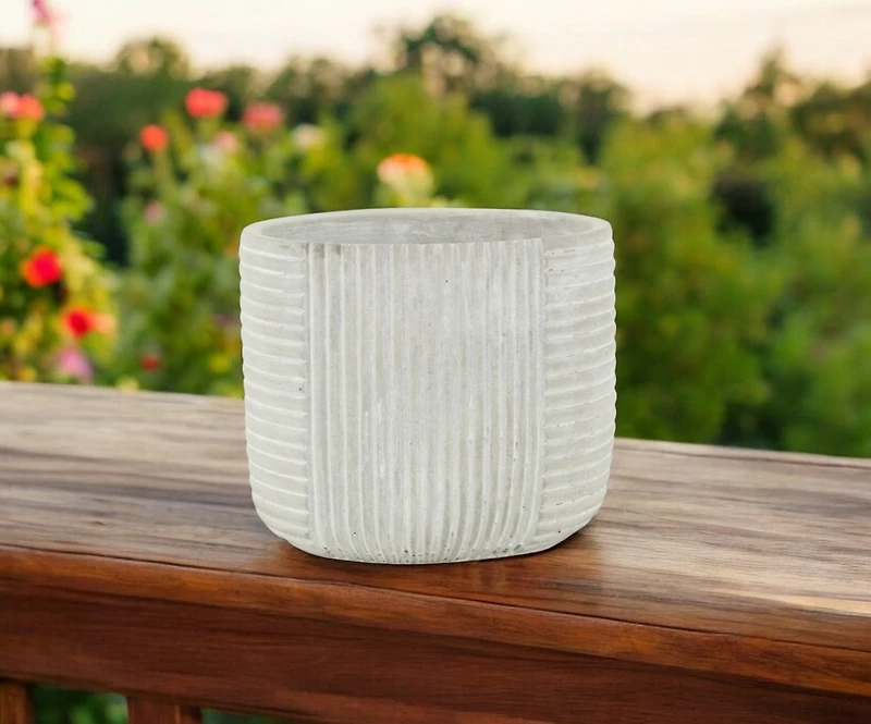 Striped Cement Round Planter – Modern Pot for Indoor & Outdoor Spaces