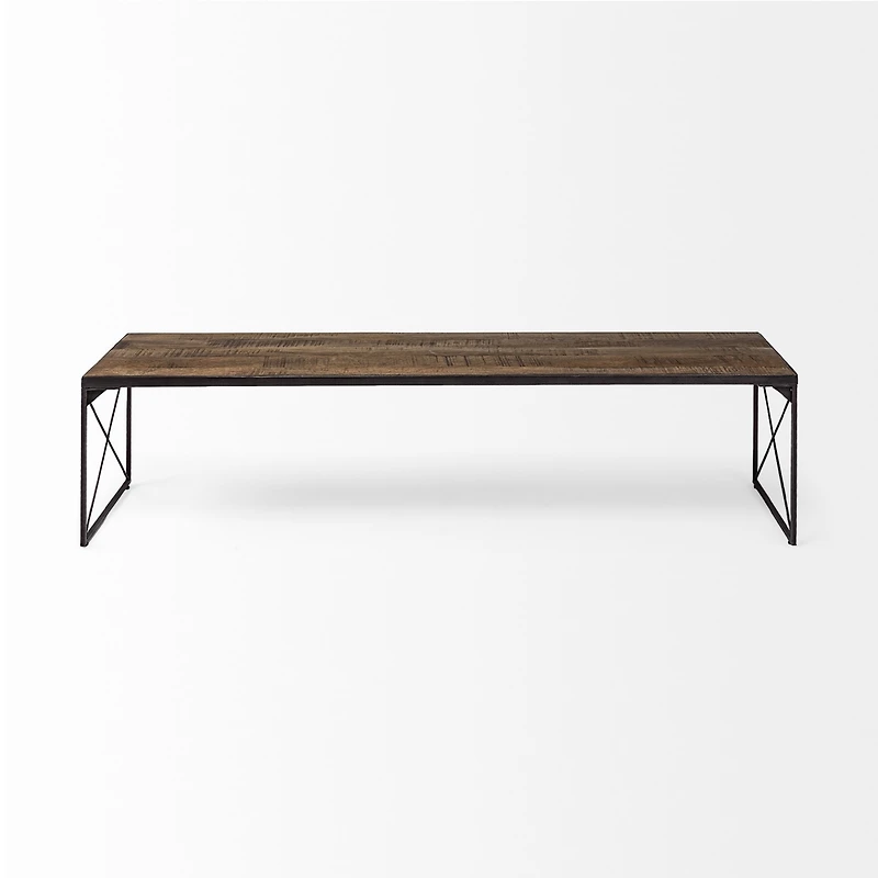 Mango Wood Top and Iron Base Accent Bench – Rectangular Design for Entryway & Living Room