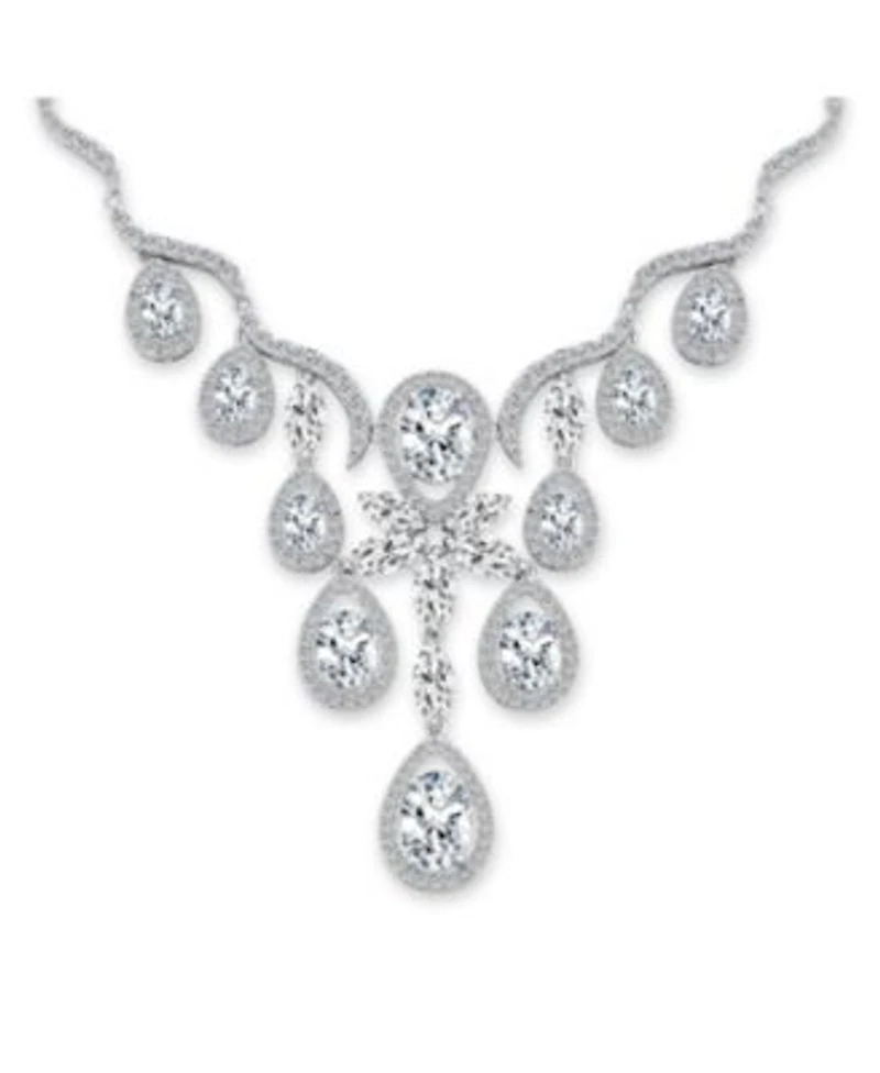 Bling Jewelry Art Deco Collar Necklace Set with Teardrop Cz Earrings Silver Plated