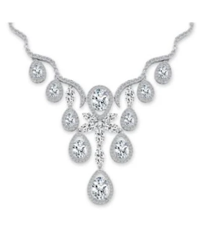 Bling Jewelry Art Deco Collar Necklace Set with Teardrop Cz Earrings Silver Plated