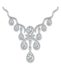 Bling Jewelry Art Deco Collar Necklace Set with Teardrop Cz Earrings Silver Plated