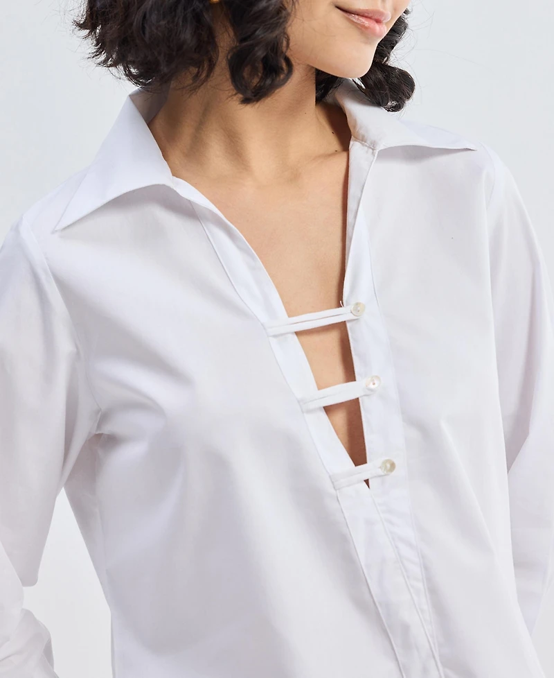 Reistor Women's Crisp Details Button-down Shirt White