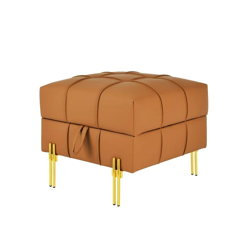 Anti-Scratch Pu Leather Storage Ottoman, Upholstered Footstool with Gold Stainless Steel Legs for Bedroom or Living Room-The Pop Home
