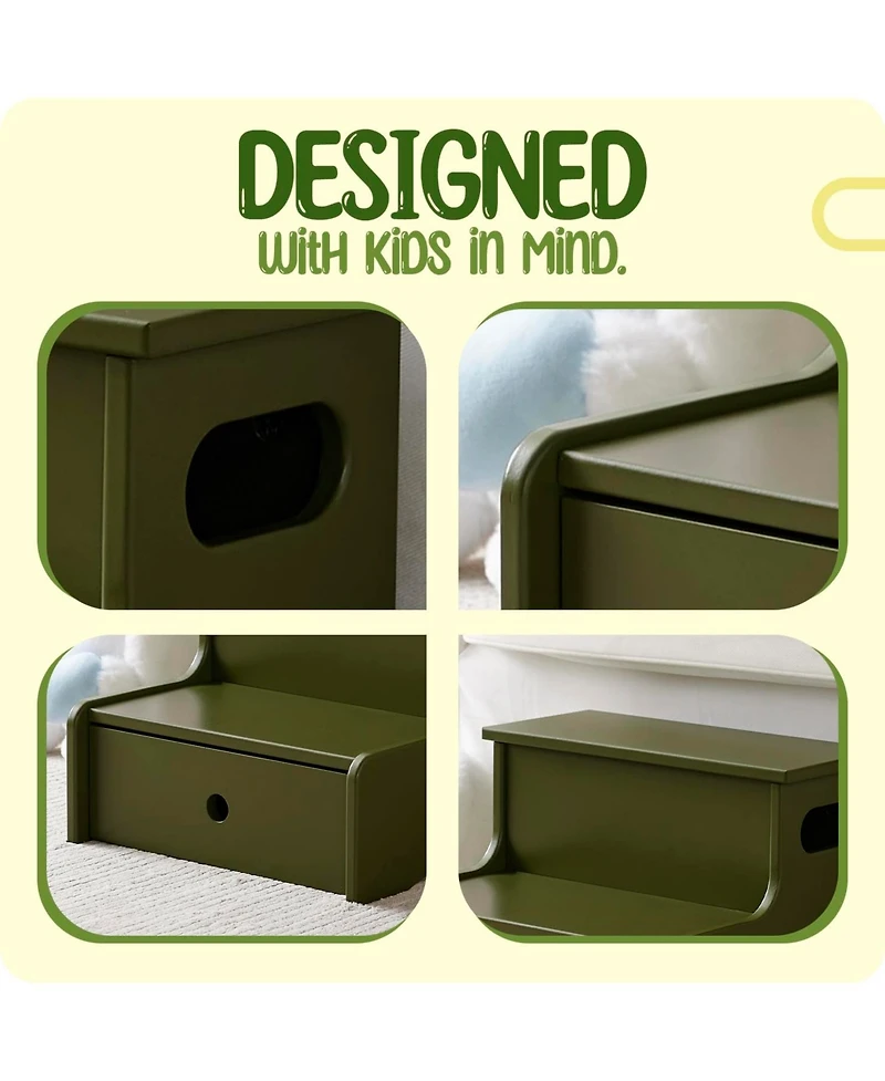 Kings Brand Furniture Wooden Toddler Step Stool for Kids with Storage Bedroom, Bathroom & Kitchen