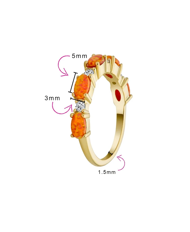 Bling Jewelry Open Leaf Cz Stackable 1/2 Eternity Oval Orange Blue Pink Created Opal Ring Gold Plated .925 Sterling Silver