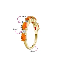 Bling Jewelry Open Leaf Cz Stackable 1/2 Eternity Oval Orange Blue Pink Created Opal Ring Gold Plated .925 Sterling Silver