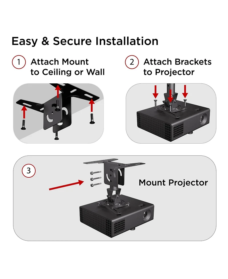 ProMounts Premium Universal Overhead Ceiling Projector Mount, Supports up to 44lbs