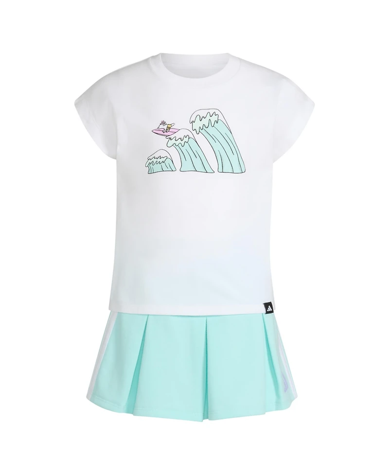 adidas Toddler and Little Girls 2-Piece Graphic Sleeveless Box T-Shirt French Terry Skort Set