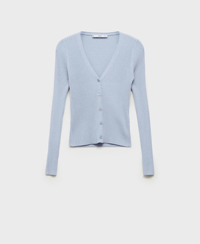 Mango Women's V-Neck Rib-Knit Cardigan Sweater