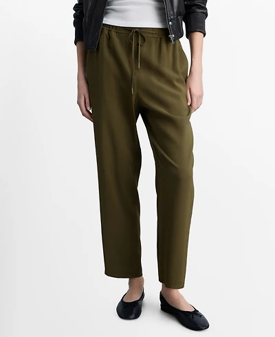 Mango Women's Elastic Waist Flowy Trouser Pants