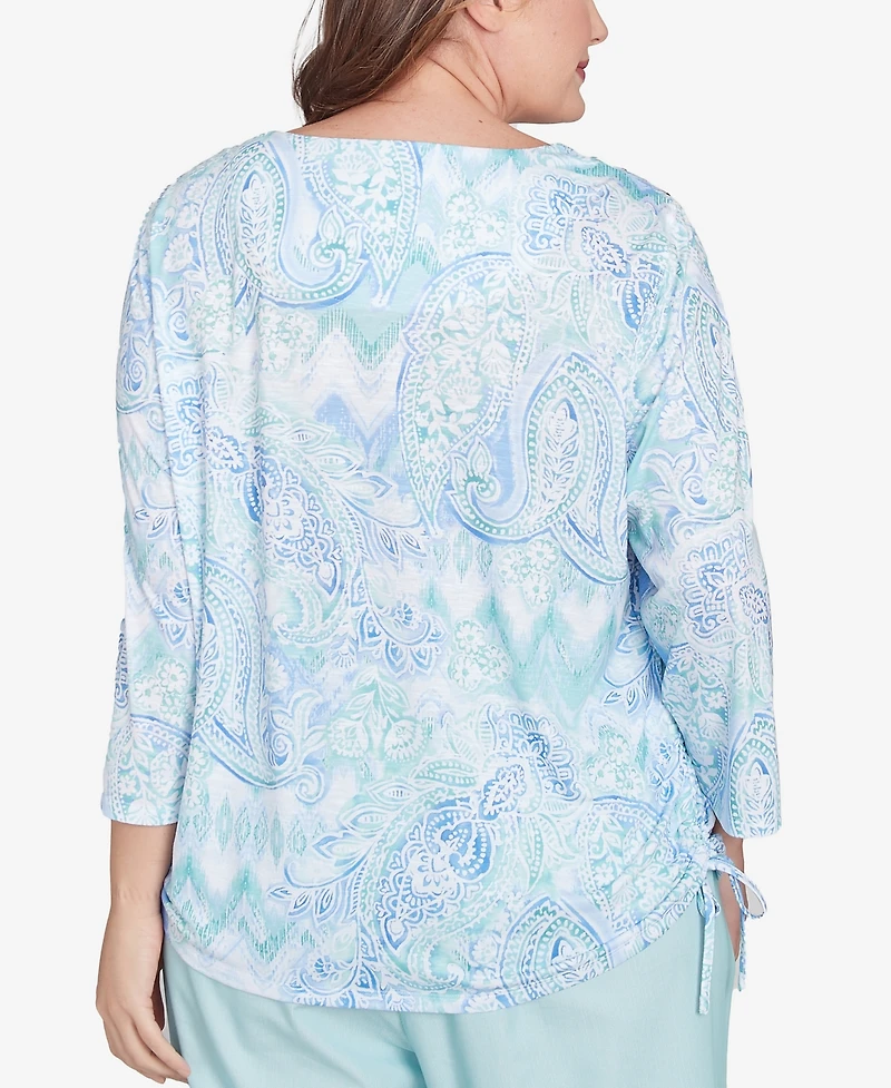 Alfred Dunner Plus St. Thomas Island Mint Paisley Ruched Side Top
