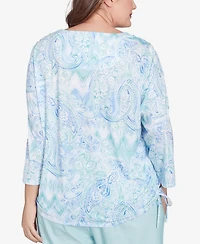 Alfred Dunner Plus St. Thomas Island Mint Paisley Ruched Side Top