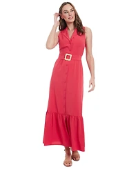 London Times Women's Sleeveless Tiered Maxi Shirtdress