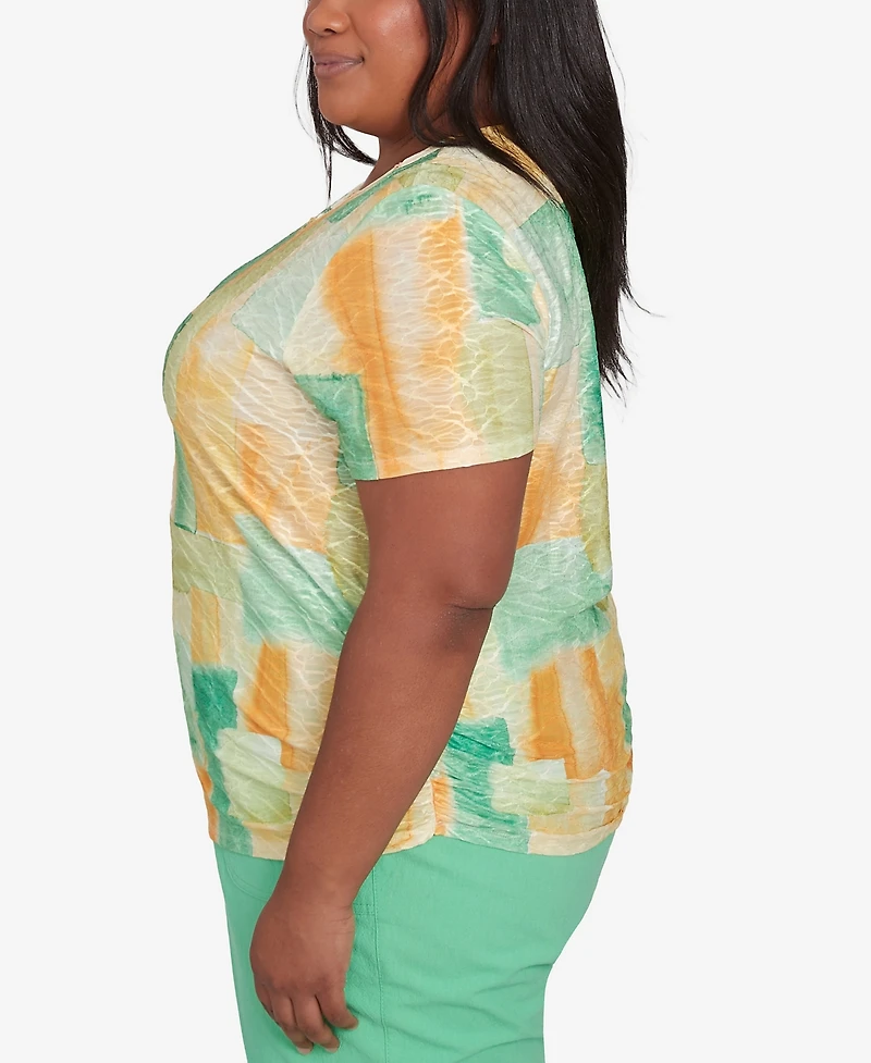 Alfred Dunner Plus Rise and Shine Textured Patch Short Sleeve Top