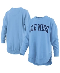 Pressbox Women's Powder Blue Ole Miss Rebels Melange Poncho Vintage Fleece Long Sleeve Pullover Sweatshirt