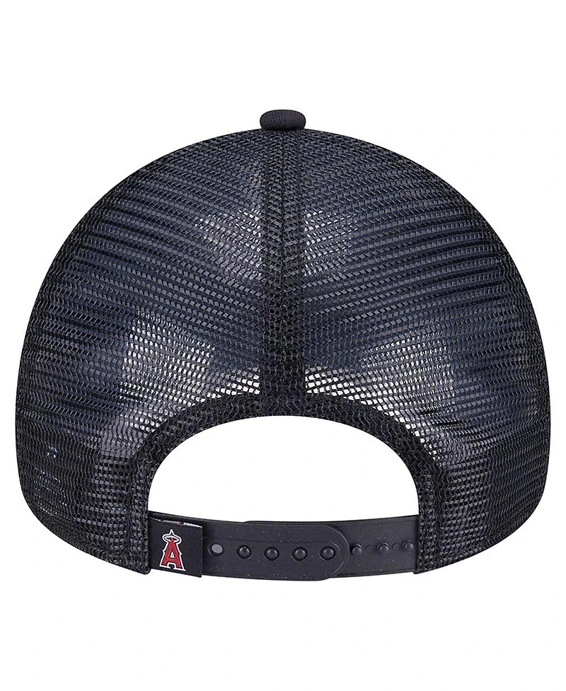 New Era Men's Black Los Angeles Angels Retro Bold A-Frame Trucker 9FORTY Adjustable Hat