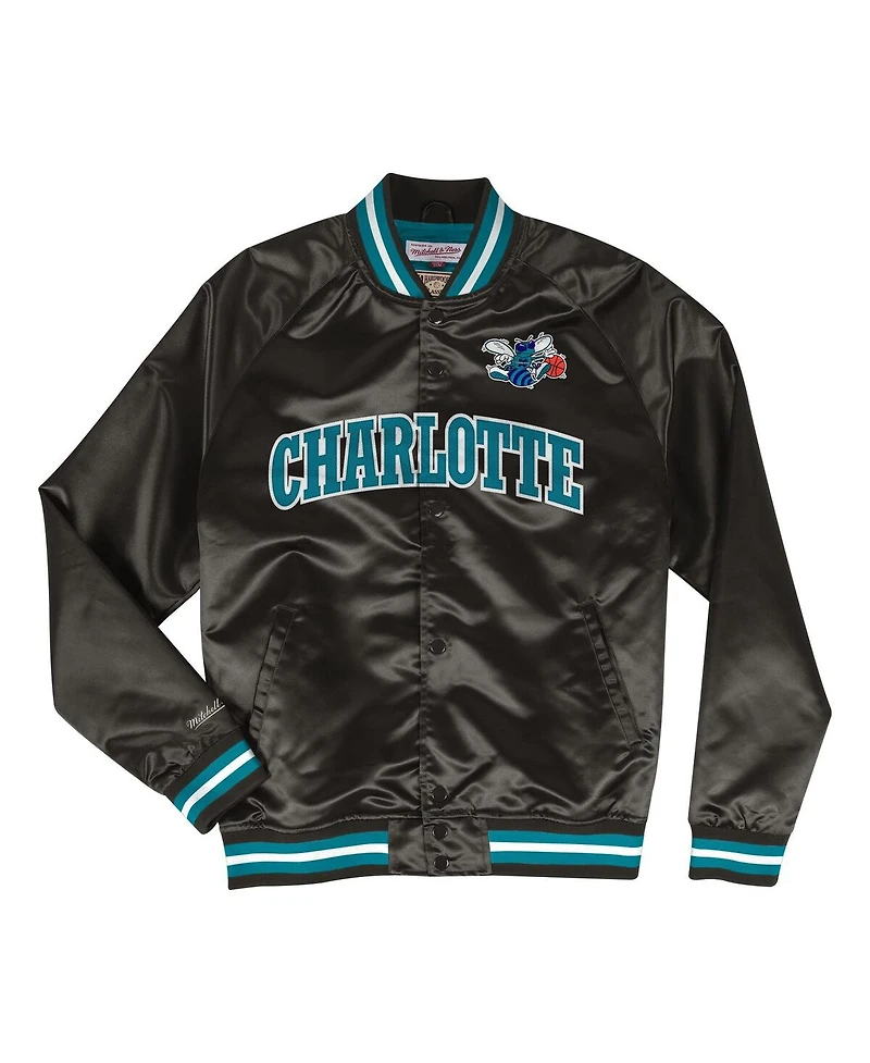 Mitchell & Ness Men's Black Charlotte Hornets Hardwood Classics Lightweight Satin Full-Snap Jacket