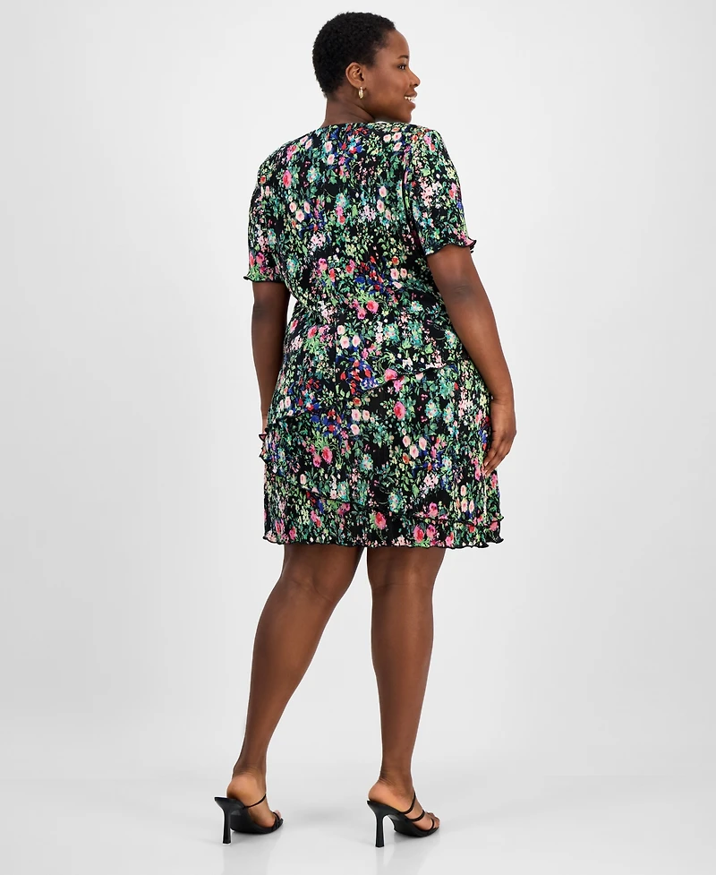 Connected Plus Pleated Tiered Floral Sheath Dress