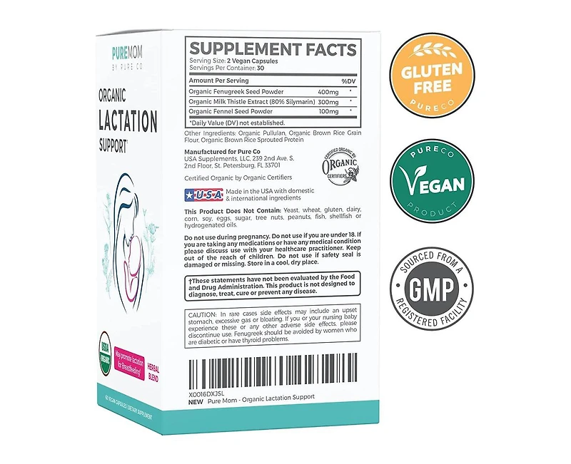Pure Co Organic Breastfeeding Supplement Capsules, Pure Mom, 60ct